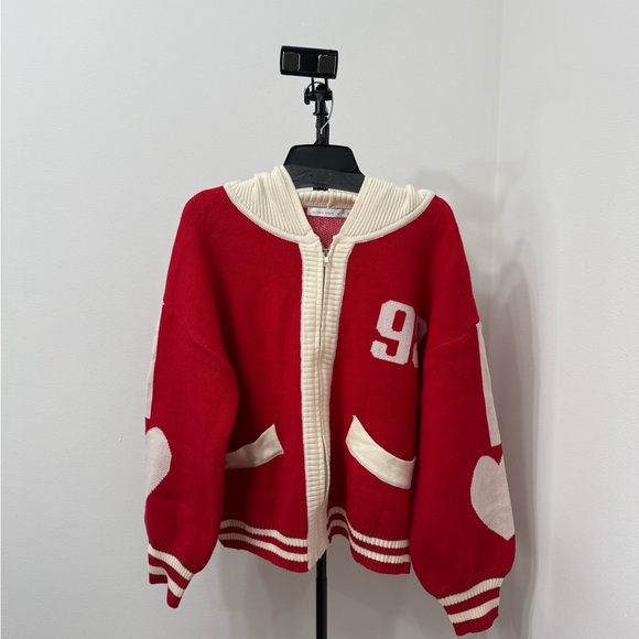 Altar'd State Red and Cream Varsity Knit Cardigan - Picture 4 of 7